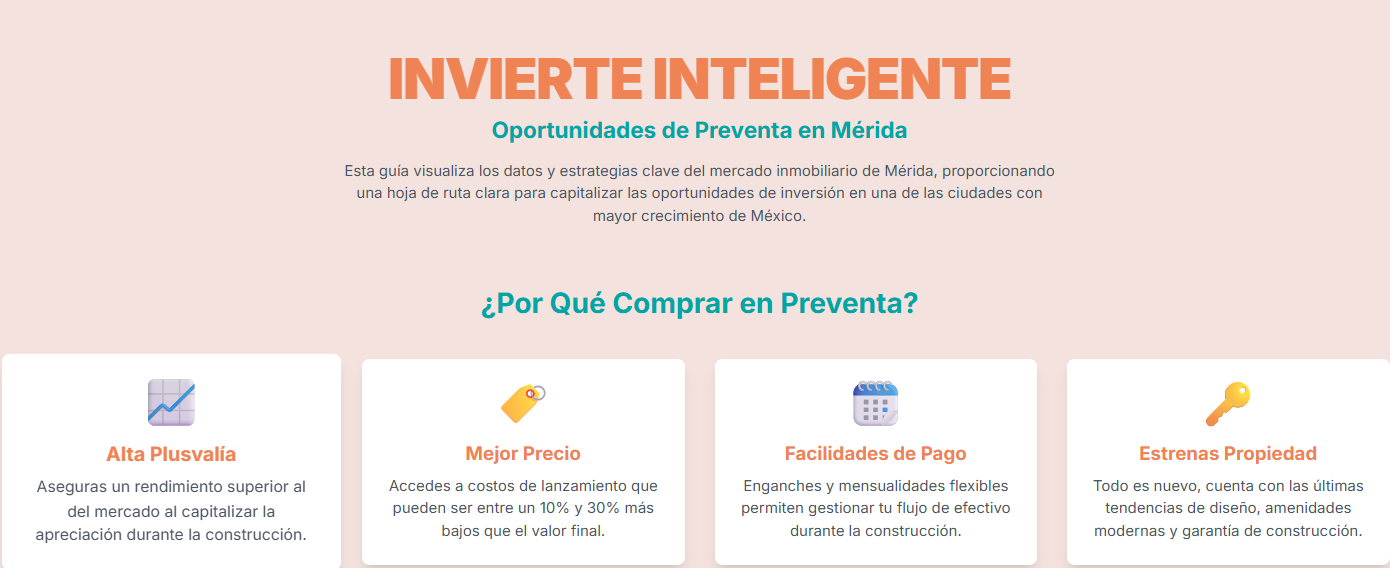 Infografía que resume los beneficios de invertir en casas en preventa.