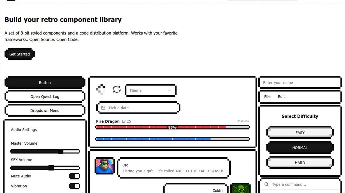 Screenshot of 8bitcn/ui
