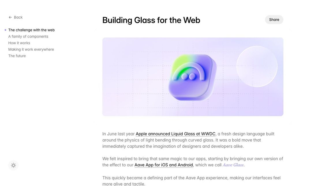 Screenshot of Building Glass for the Web