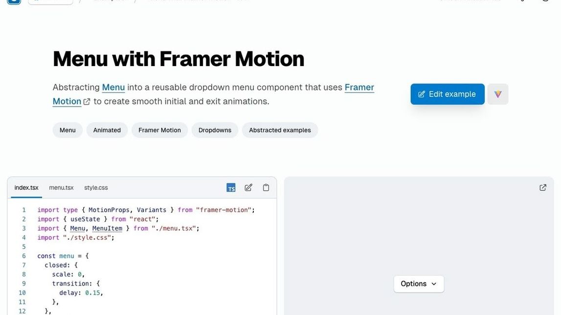Screenshot of Menu with Framer Motion - Ariakit