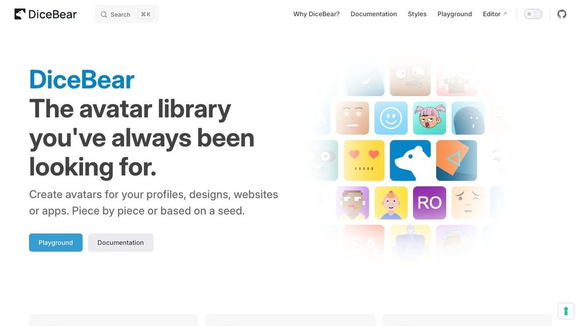 Screenshot of DiceBear | Open Source Avatar Library