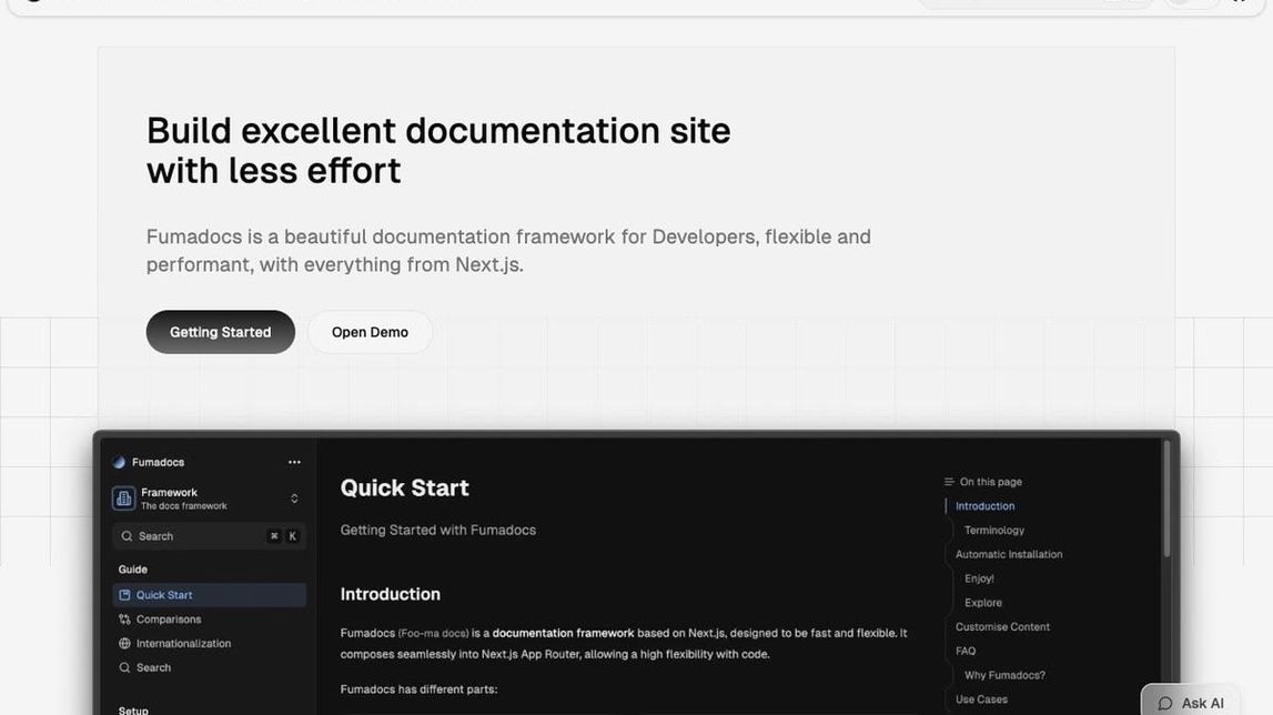 Screenshot of Fumadocs