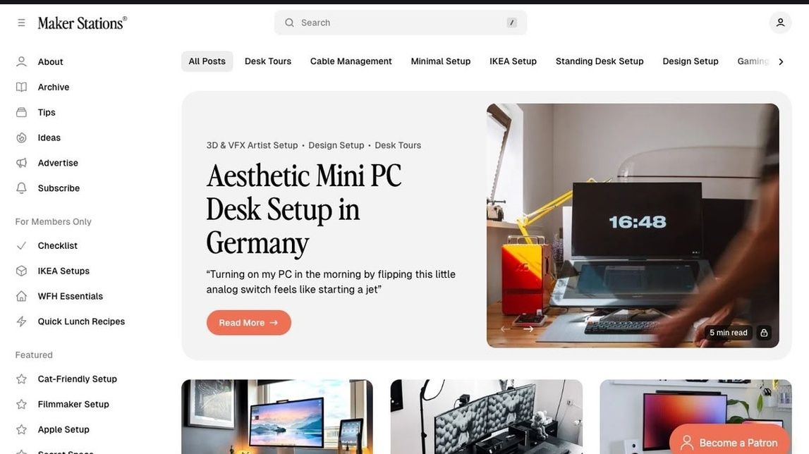 Screenshot of Workspaces and Desk Setups