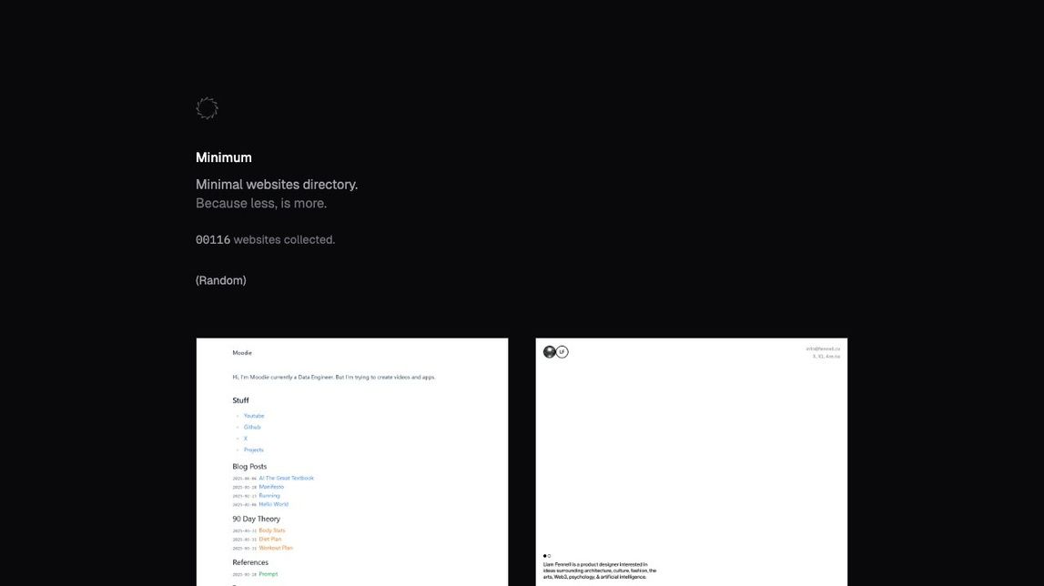 Screenshot of Minimum: Minimal Websites Directory