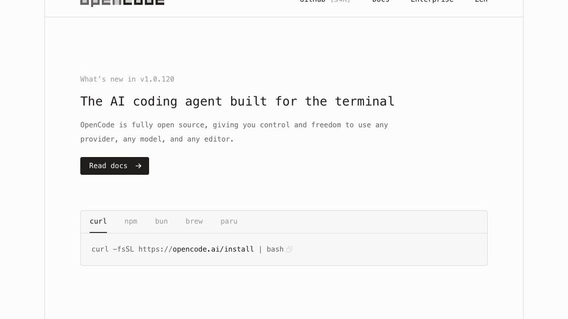 Screenshot of Opencode