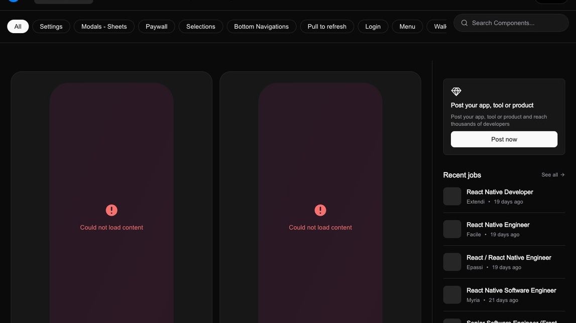 Screenshot of React Native Components