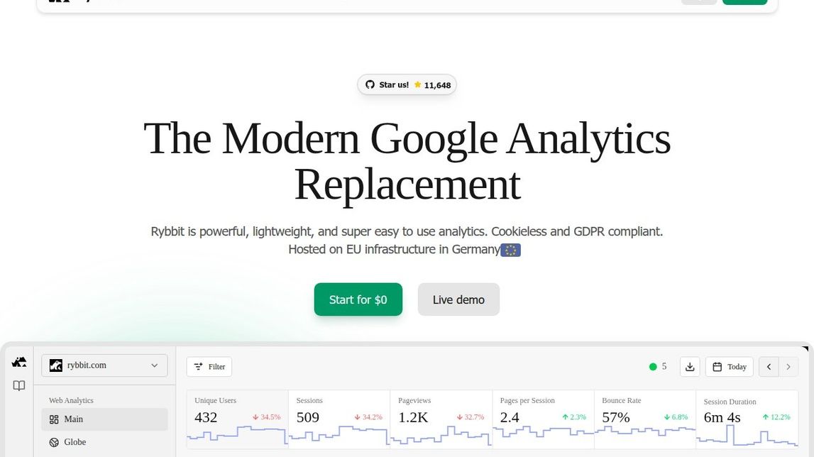 Screenshot of Rybbit