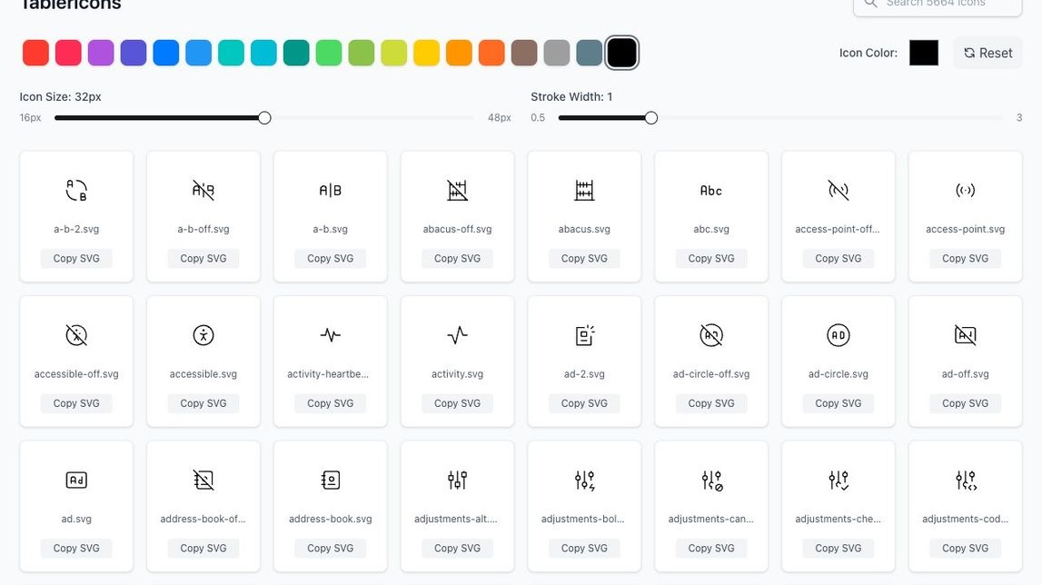Screenshot of Tablericons