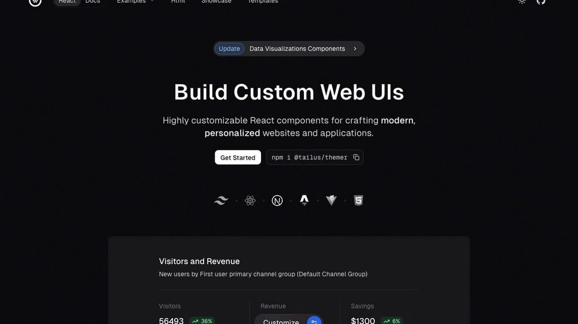 Screenshot of Tailus UI React