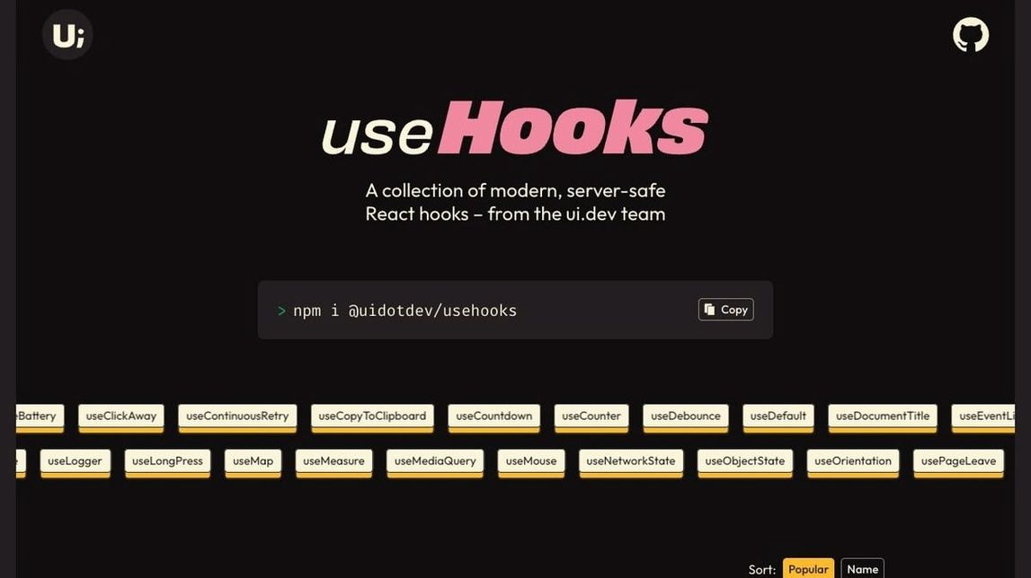 Screenshot of useHooks