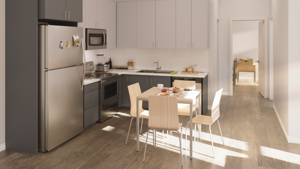 The W London ON Student Housing Kitchen 3D Rendering