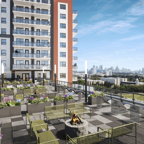 Encore at University District Calgary AB Student Housing Young Professionals Rooftop Courtyard