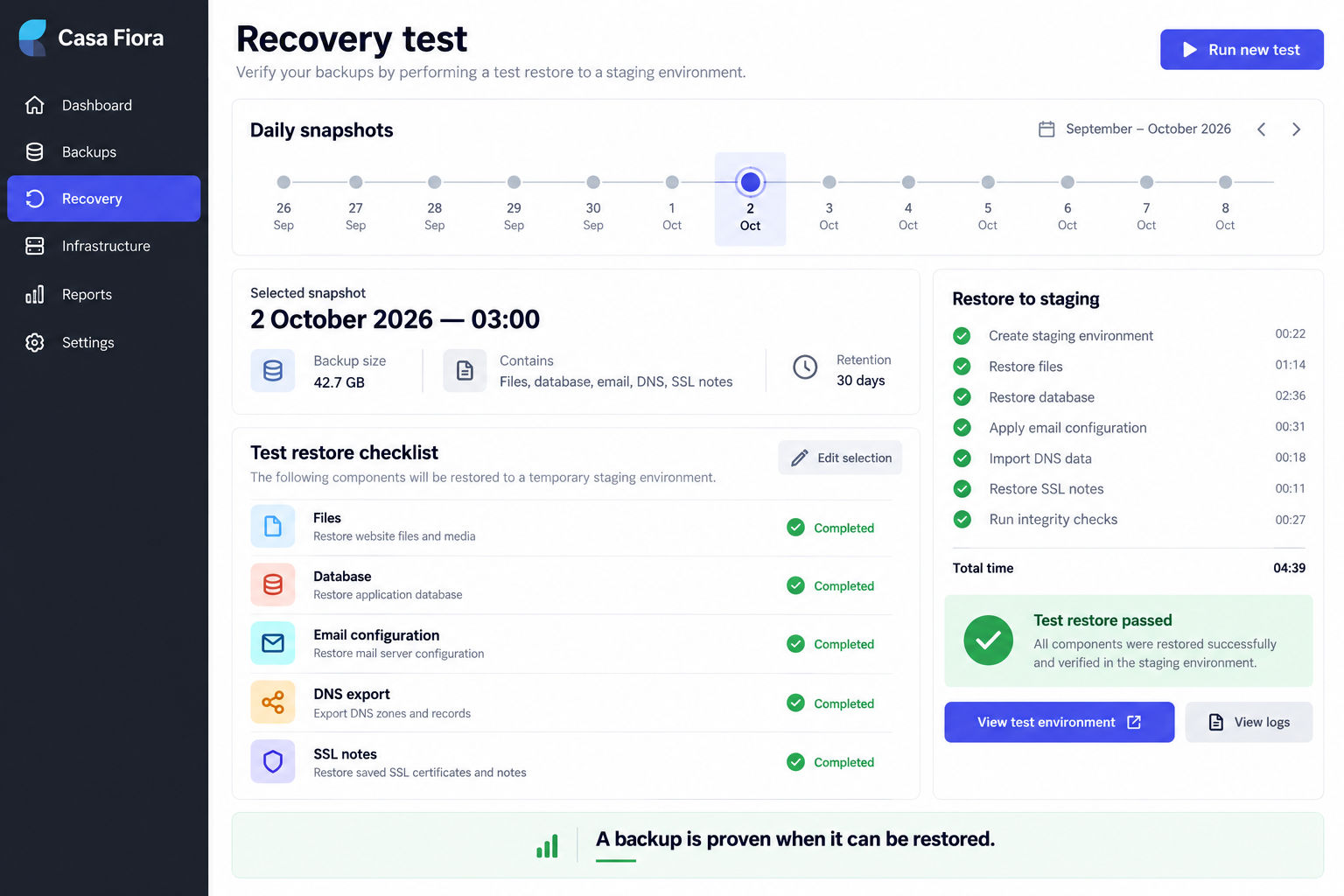 A restore-ready backup dashboard.
