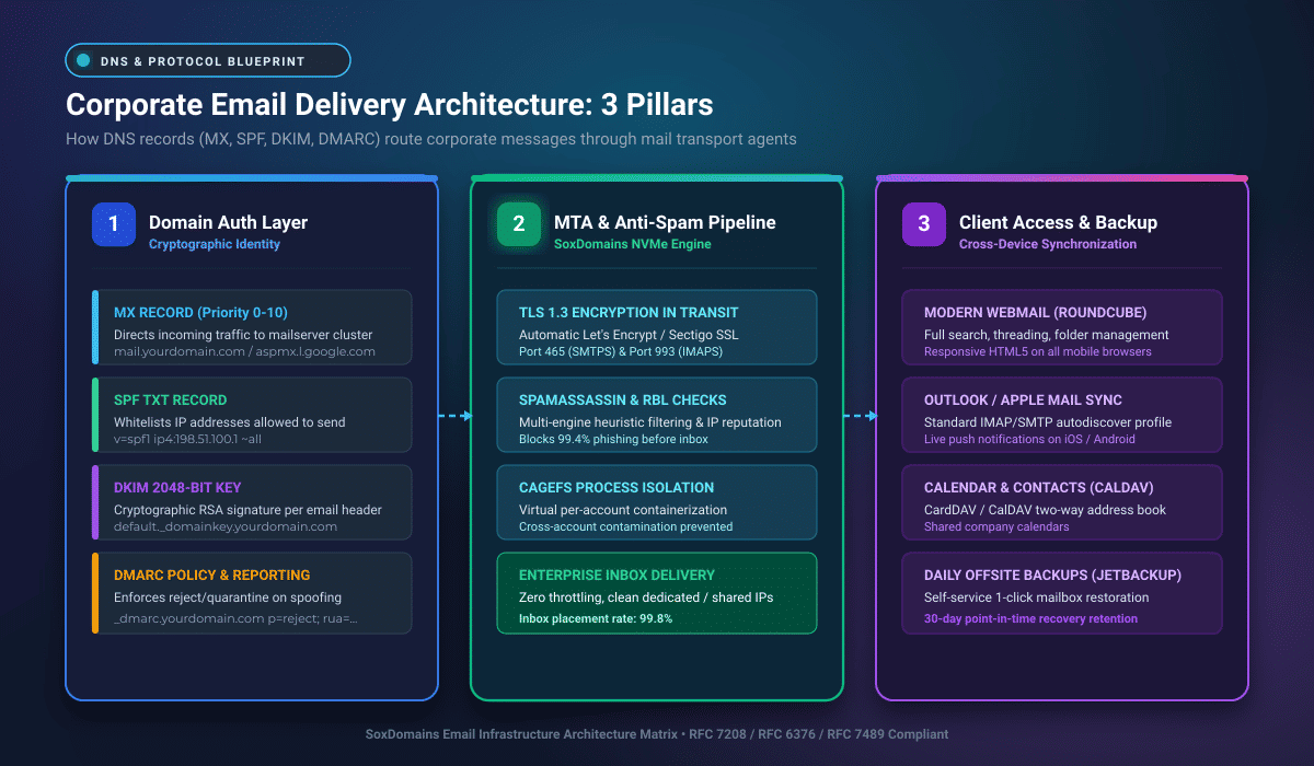3D architectural comparison diagram illustrating private cPanel hosting vs Google Workspace vs Microsoft 365.