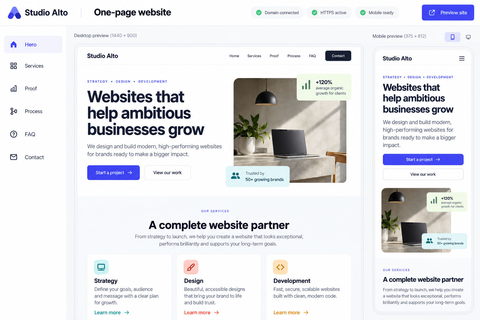 A practical one-page website structure.