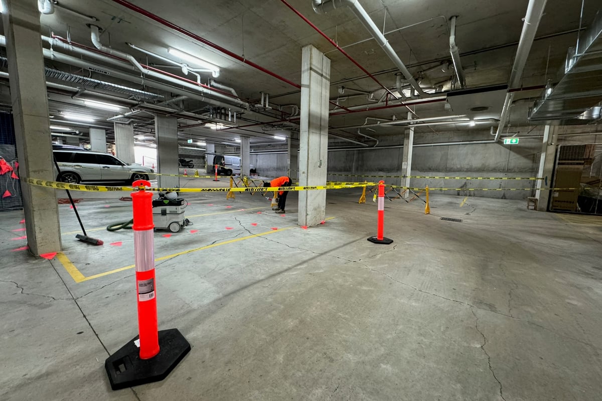 Initial structural assessment documenting slab crack patterns