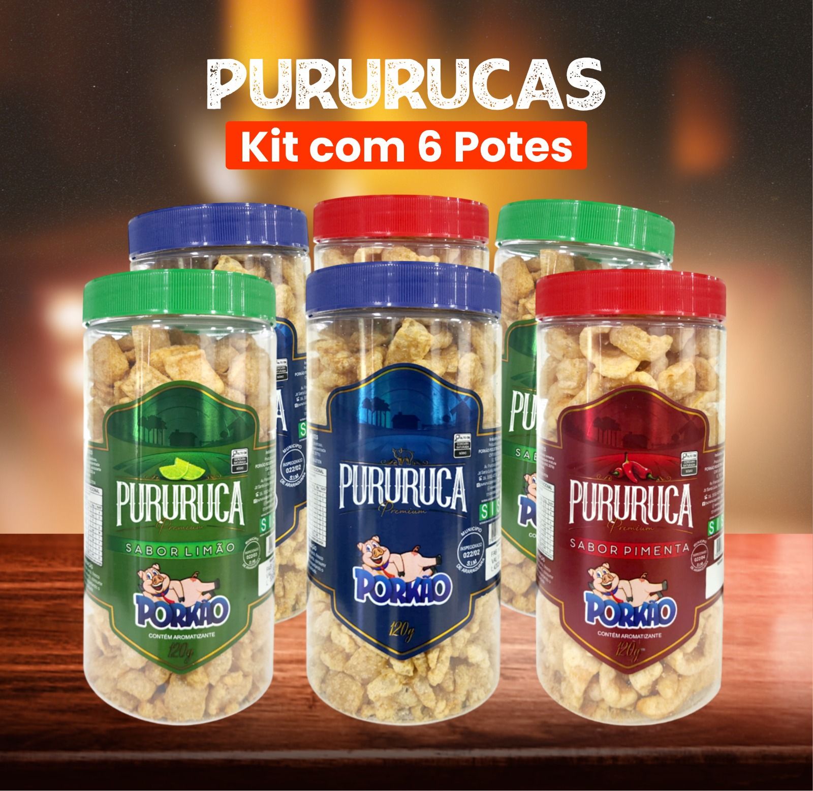 Caixa com 6 potes de 120G | Pururuca Porkão