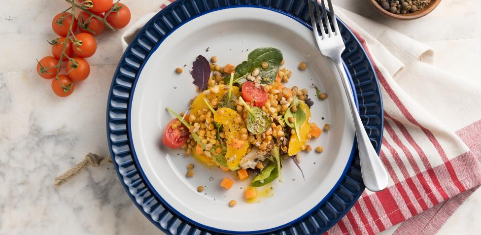 Receta de ensalada de lentejas y melocotón