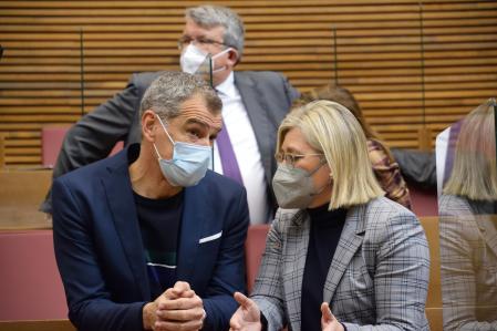 Los diputados de Ciudadanos Toni Cantó, Mamen Peris y Fernando Llopis en las Cortes Valencianas.