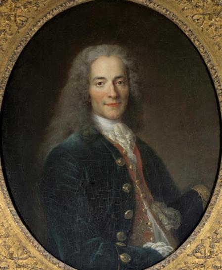Portrait of Francois Marie Arouet called Voltaire (1694-1778) at the age of 24. Painting by Nicolas de Largilliere (1656-1746), 1718. 0,8 x 0,65 m. Castle Museum, Versailles, France (Photo by Leemage/Corbis via Getty Images)