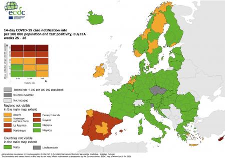 Mapa de la incidencia de la covid en la Unión Europea