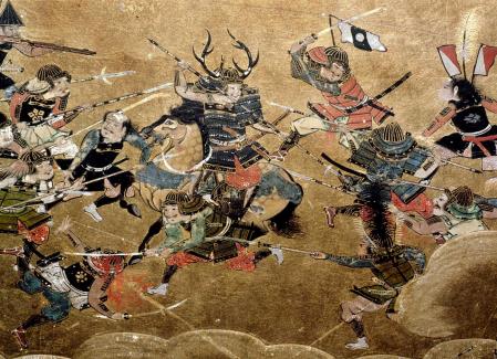 Representación del sitio de Osaka en un biombo japonés, siglo XVII