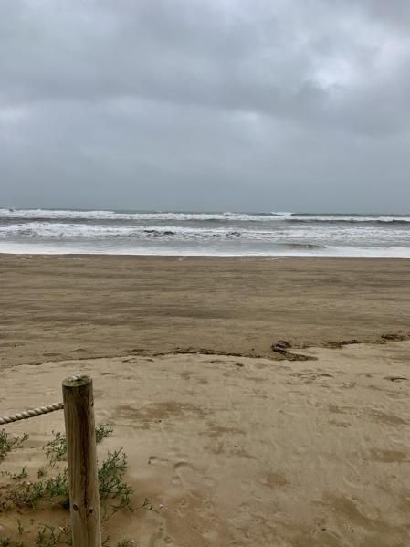 Se puede apreciar en la arena la marca de hasta dónde llegan las olas, junto a las dunas, en la playa de Gavà durante la borrasca Celia.