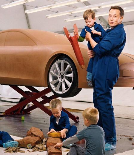 Elon Musk con sus trillizos, Damian, Saxon y Kai, nacidos en el 2006 fruto de su matrimonio con Justine