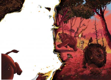 Ilustración de Ricard Zaplana para el libro de Harari