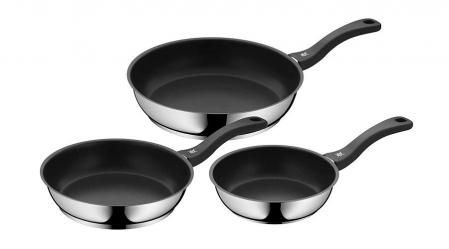 WMF Juego de 3 sartenes antiadherentes Devil 20-24-28 cm, de acero inoxidable y revestimiento antiadherente para todo tipo de cocinas incluido inducción,...