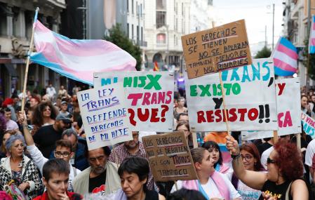 Manifestación en Madrid convocada por la Federación Plataforma Trans a favor de la Ley Trans