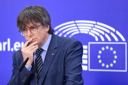 El expresident de la Generalitat, Carles Puigdemont, en rueda de prensa desde Bruselas.