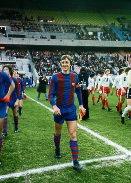 Johan CRUYFF of Barcelona during the Friendly match between Paris Saint Germain and Barcelona at Parc des Princes, Paris, France on 19th April 1977 ( Photo by Max Colin / Onze / Icon Sport )