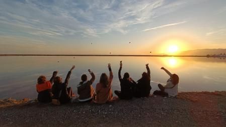 Puesta de sol en las salinas de la playa del Trabucador.