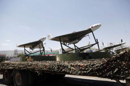 Parada militar con drones en la ciudad yemení de Saná, el pasado septiembre en conmemoración de la toma de la ciudad por los hutíes