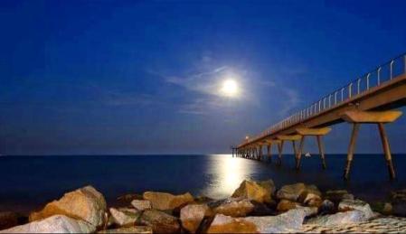 El pilar de luz del Pont del Petroli.