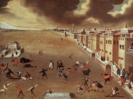 Le lagon gelé en 1709,por Gabriele Bella, parte de una laguna que se congeló en 1709, Venecia, Italia.