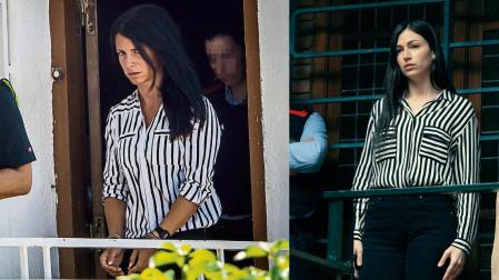 fotografia LLIBERT TEIXIDO (izqda) y a la derecha (ursula corbero) fotograma de Netflix (cuerpo en llamas) de la asesina (junto con su ex amante) albert lopez, de Pedro Rodriguez, conocido como el crimen de la guardia urbana