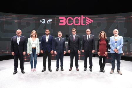 Foto de los candidatos de las elecciones en Catalunya del 12 de mayo de  2024 en el debate de TV3