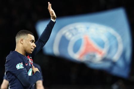 (FILES) Paris Saint-Germain's French forward #07 Kylian Mbappe celebrates after scoring his team opening goal during the French Cup (Coupe de France) semi final football match between Paris Saint-Germain (PSG) and Stade Rennais FC at the Parc des Princes stadium in Paris on April 3, 2024. Kylian Mbappe confirmed on May 10, 2024, that he will leave French champions Paris Saint-Germain at the end of the season. 