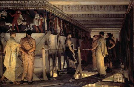 Fidias mostrando el friso del Partenón a sus amigos (1868). Representación artística de Fidias hecha por el pintor neerlandés Lawrence Alma-Tadema.