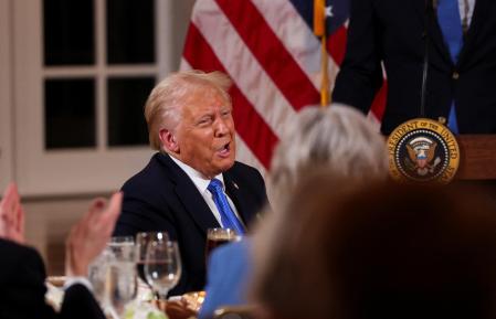 U.S. President Donald Trump hosts Republican Senators for a dinner at Mar-a-Lago in Palm Beach, Florida, U.S., February 7, 2025. REUTERS/Kevin Lamarque