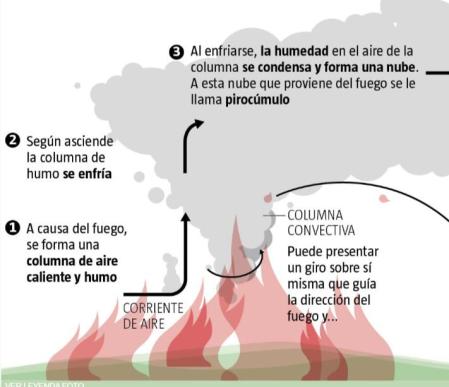 Los expertos utilizan la figura de un “incendio que crea su propia chimenea” para ilustrar el fenómeno de los pirocúmulos