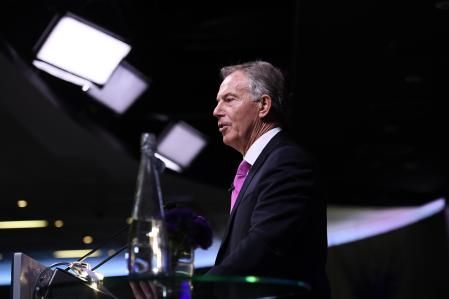 LONDON, ENGLAND - FEBRUARY 17: Former British Prime Minister Tony Blair delivers a keynote speech at a pro-EU event on February 17, 2017 in London, England. Mr Blair claimed that people voted in the referendum without knowledge of the true terms of Brexit and urged people to change their minds and rise up against Brexit. (Photo by Carl Court/Getty Images)