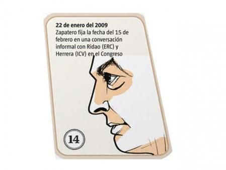 22 de enero de 2009 - Zapatero fija la fecha del 15 de febrero en una conversación informal con Ridao (ERC) y Herrera (ICV) en el Congreso