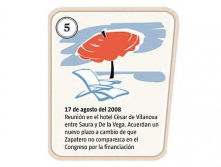 17 de agosto de 2008 - Reunión en el hotel Cèsar de Vilanova entre Saura y De la vega. Acuerdan un nuevo plazo a cambio de que Zapatero no comparezca en el Congreso por la financiación