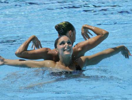 Gemma Mengual y Andrea Fuentes durante la final de Dúo Libre sincronizado en la final de