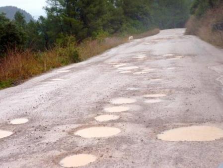 Carretera en muy mal estado de Torrelles del Llobregat