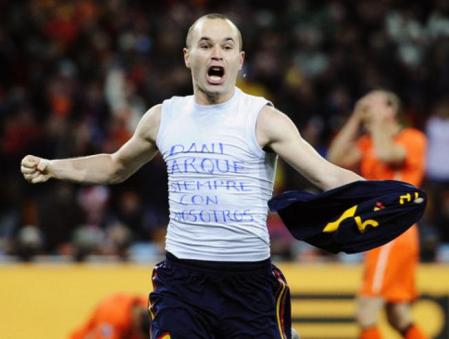 Andrés Iniesta celebra su gol en la final del Mundial de Sudáfrica ante Holanda