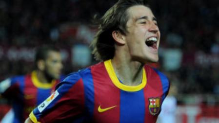 Bojan celebra el primer tanto del FC Barcelona frente al Sevilla